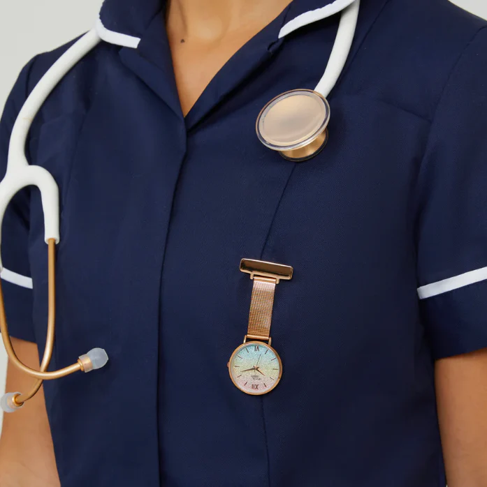 Annie Apple Nurses Fob Watch - Aurora - Glitter Rainbow/Rose Gold - Mesh - 35mm - Image 7