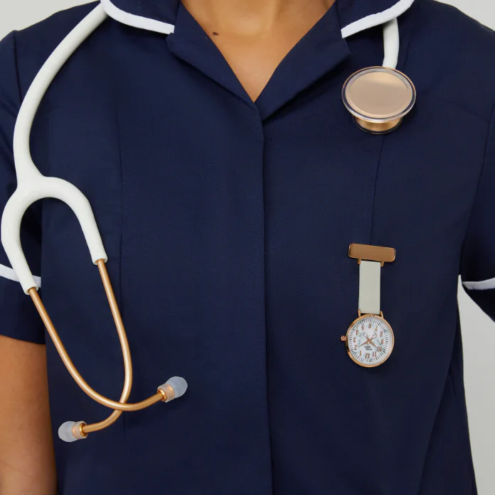 Annie Apple Nurses Fob Watch - Aurora - Marble/Rose Gold/Grey - Leather - 35mm - Image 6