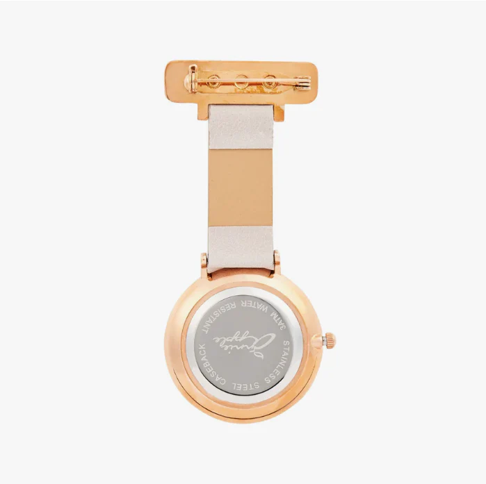 Annie Apple Nurses Fob Watch - Aurora - Rose Gold/Grey, Numbered - Leather - 35mm - Image 4