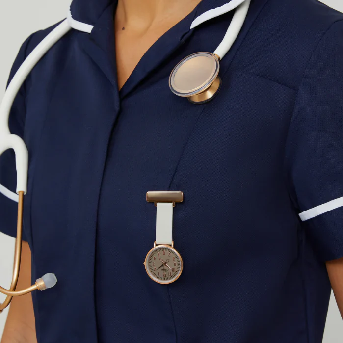 Annie Apple Nurses Fob Watch - Aurora - Rose Gold/Grey, Numbered - Leather - 35mm - Image 7