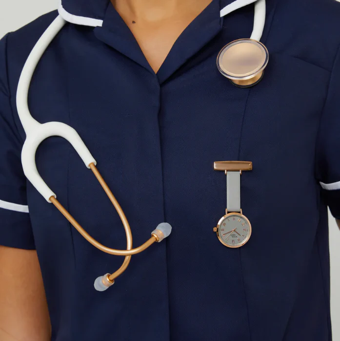 Annie Apple Nurses Fob Watch - Meraki - Grey/Rose Gold/Grey - Leather - 35mm - Image 6