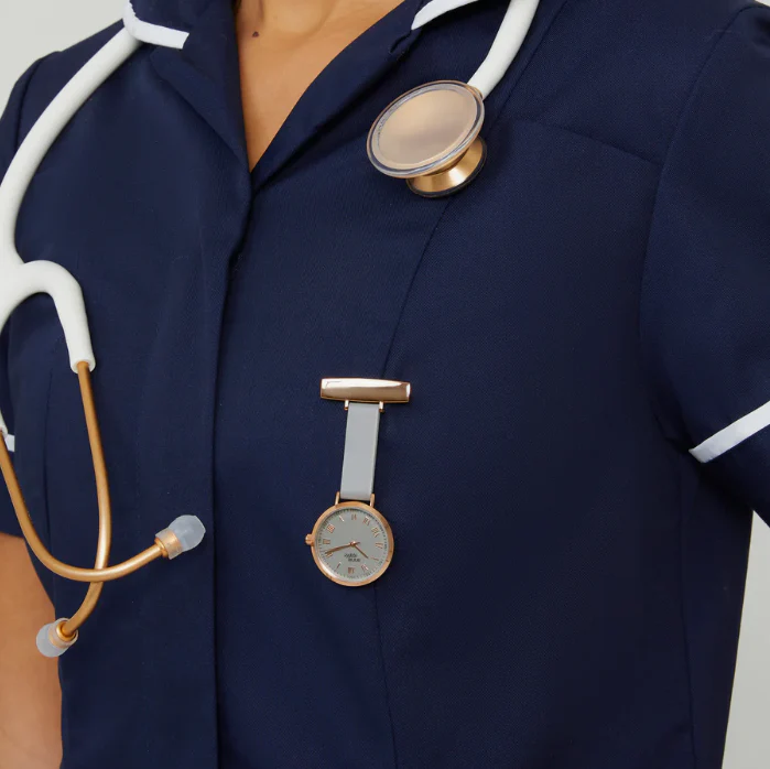 Annie Apple Nurses Fob Watch - Meraki - Grey/Rose Gold/Grey - Leather - 35mm - Image 7