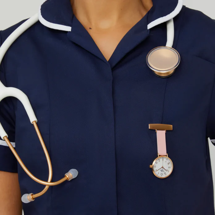 Annie Apple Nurses Fob Watch - Meraki - Pearl/Rose Gold/Pink - Leather - 35mm - Image 6