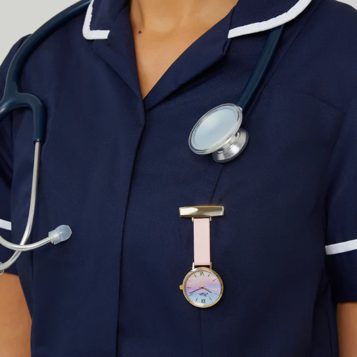 Annie Apple Nurses Fob Watch - Meraki - Sunset Gold - Blush Leather- 35mm - Image 6