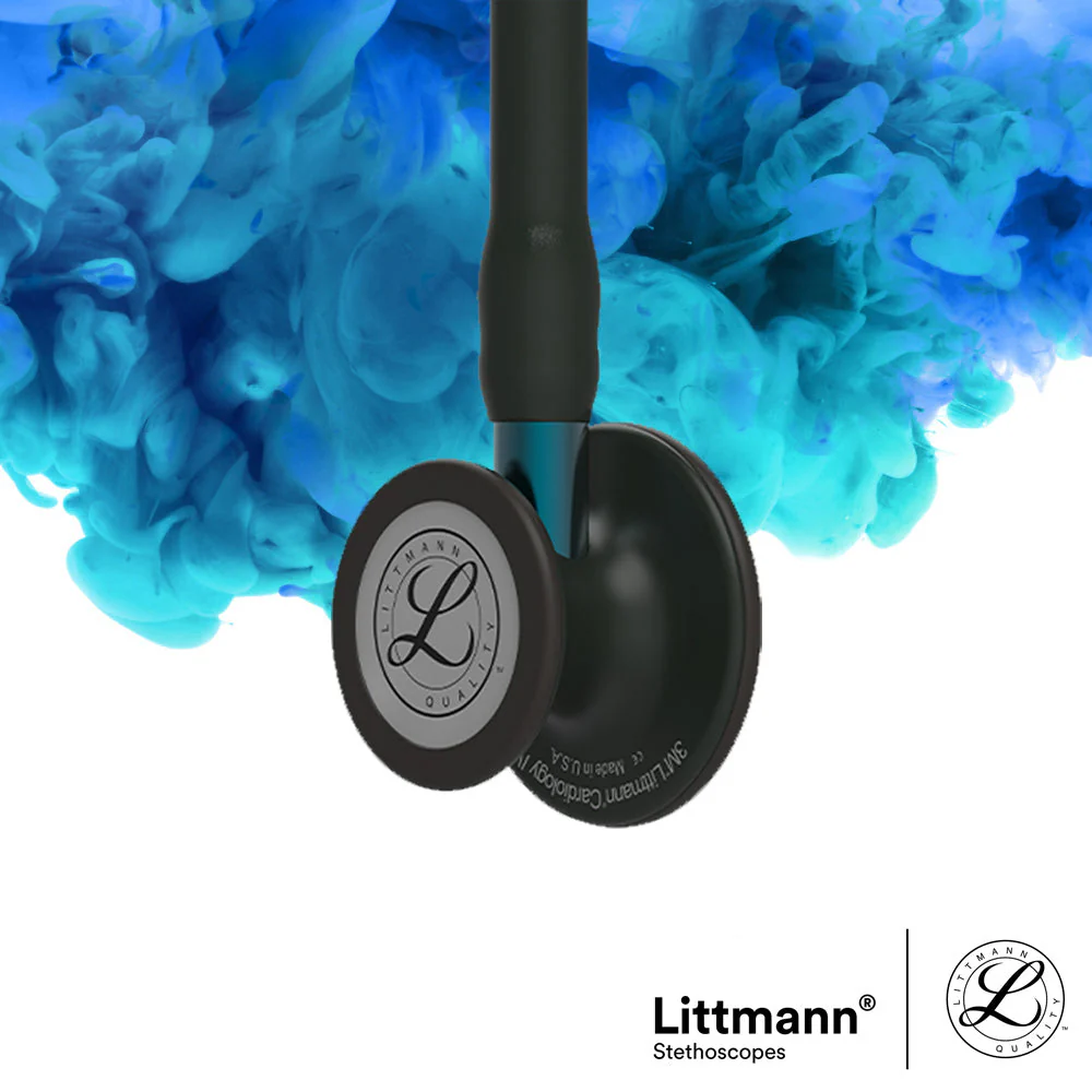 Littmann Cardiology IV Diagnostic Stethoscope: Black & Black - Blue Stem 6201 - Image 2