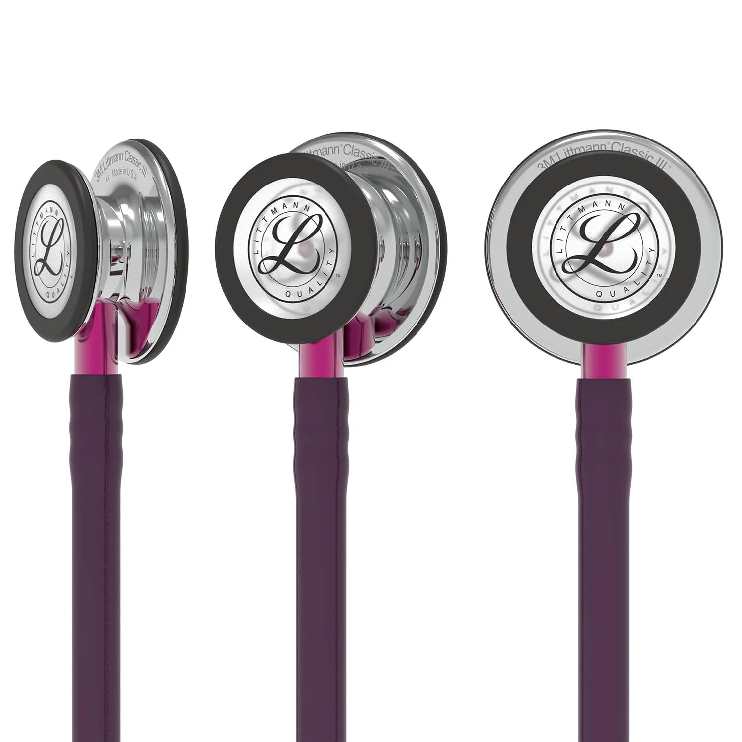 Littmann Classic III Monitoring Stethoscope: Mirror & Plum - Pink Stem 5960 - OVER ENGRAVED - Image 7