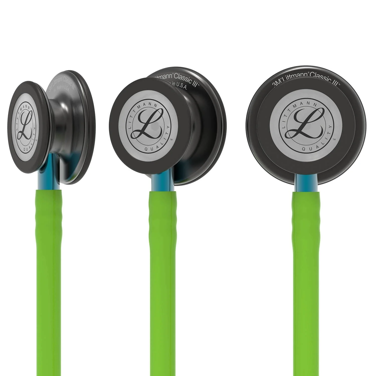 Littmann Classic III Monitoring Stethoscope: Smoke & Lime Green - Blue Stem 5875 - Image 3